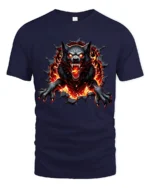Fiery Wolf Breakout Angry Wolf Graphic T-Shirt - navy t-shirt on white background