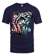 Death Plays Chess T-Shirt Skeleton Hand Game - navy t-shirt on white background