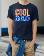 Retro Cool Dad Groovy Father’s Day T-Shirt Gift - model wearing navy shirt, hands in pockets