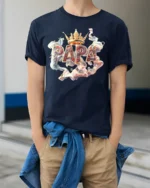 Papa King Tee Cool Father’s Day Gift for Grandpa - model wearing navy shirt, hands in pockets