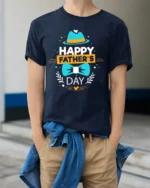 Happy Father’s Day Cute Dad Hat Bow T-Shirt - model wearing navy shirt, hands in pockets