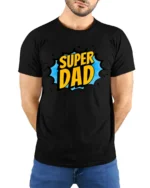 Superhero Dad T-Shirt Funny Father’s Day Tee Now - model wearing black shirt, hands behind back