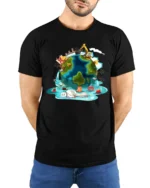 Melting Earth Climate Change Awareness T-Shirt - model wearing black shirt, hands behind back