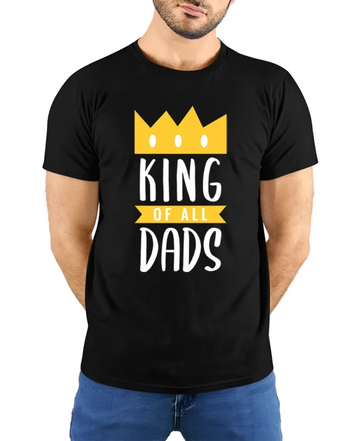 King of Dads Best Dad Crown Graphic T-Shirt Gift - model wearing black shirt, hands behind back