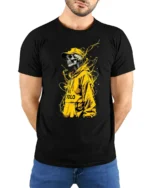 Urban YOLO Skull Trendy Skeleton Hoodie T-Shirt - model wearing black shirt, hands behind back