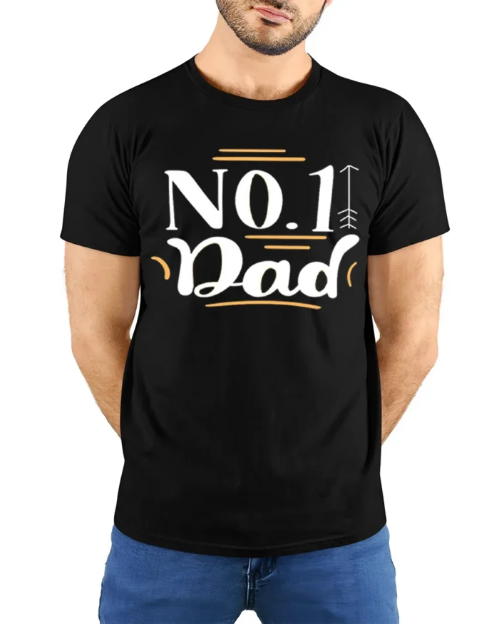 Number One Dad Tee Best Father’s Day T-Shirt Gift - model wearing black shirt, hands behind back