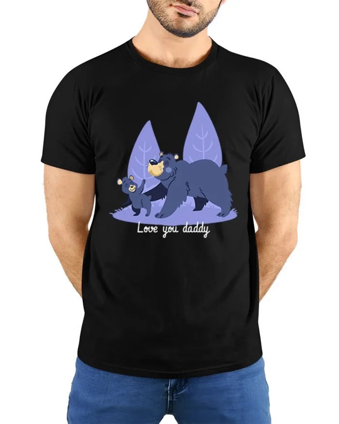 Love You Daddy Bear Cute Father’s Day T-Shirt - model wearing black shirt, hands behind back