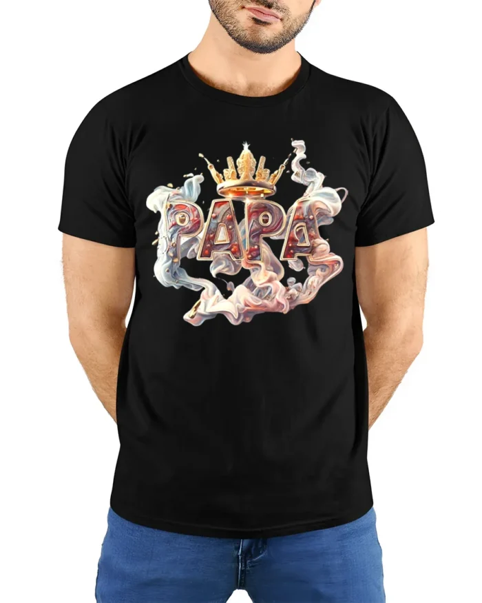 Papa King Tee Cool Father’s Day Gift for Grandpa - model wearing black shirt, hands behind back