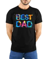 Best Dad Splatter Colorful Father’s Day T-Shirt - model wearing black shirt, hands behind back