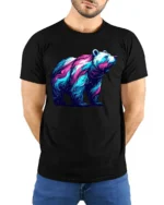 Cosmic Bear Galaxy Nebula Animal T-Shirt - model wearing black shirt, hands behind back