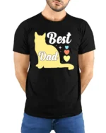 Best Cat Dad Funny Cat Lover Father’s Day T-Shirt - model wearing black shirt, hands behind back