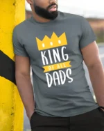King of Dads Best Dad Crown Graphic T-Shirt Gift - model in grey shirt leaning against column