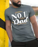 Number One Dad Tee Best Father’s Day T-Shirt Gift - model in grey shirt leaning against column