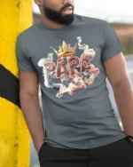 Papa King Tee Cool Father’s Day Gift for Grandpa - model in grey shirt leaning against column
