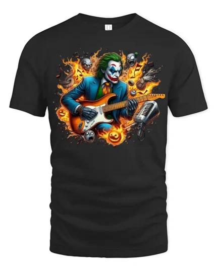 Joker Guitar Hero Funny Villain Music T-Shirt - black t-shirt on white background