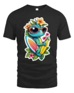 Tropical Lizard Surf T-Shirt Summer Beach Tee - black t-shirt on white background