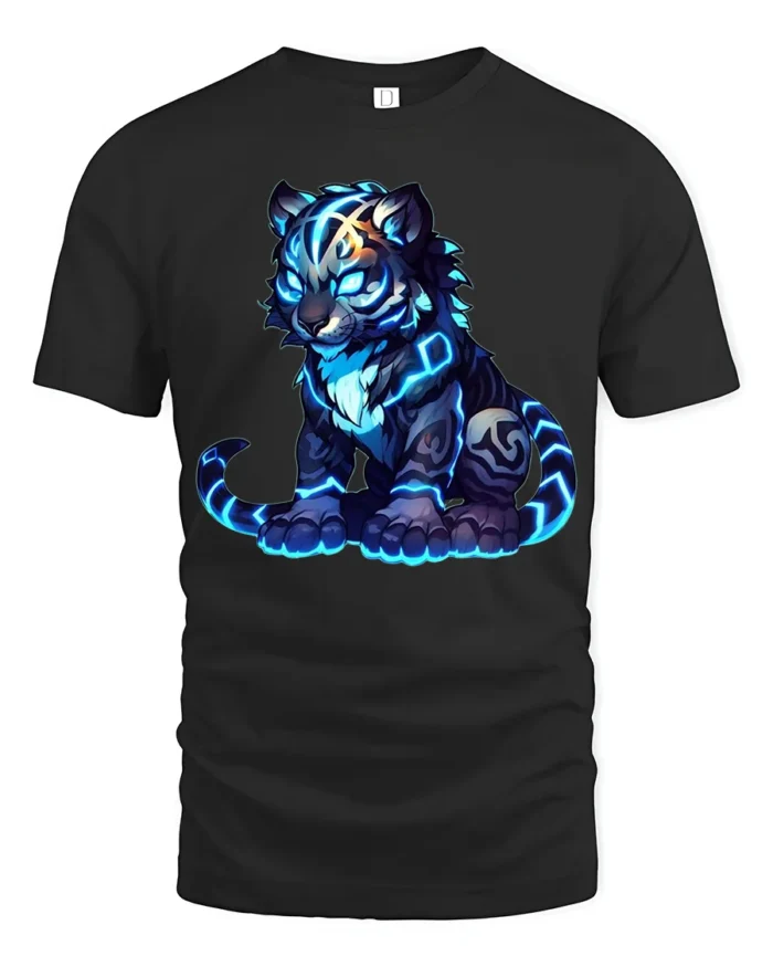 Electric Tiger T-Shirt Cool Futuristic Cat - black t-shirt on white background