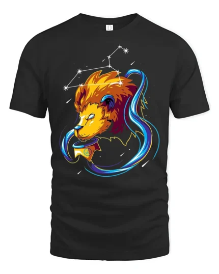 Leo Constellation Zodiac Lion Graphic T-Shirt - black t-shirt on white background