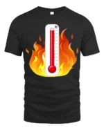 Hot Temperature Thermometer in Flames T-Shirt - black t-shirt on white background