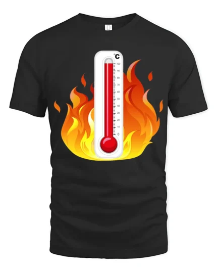 Hot Temperature Thermometer in Flames T-Shirt - black t-shirt on white background