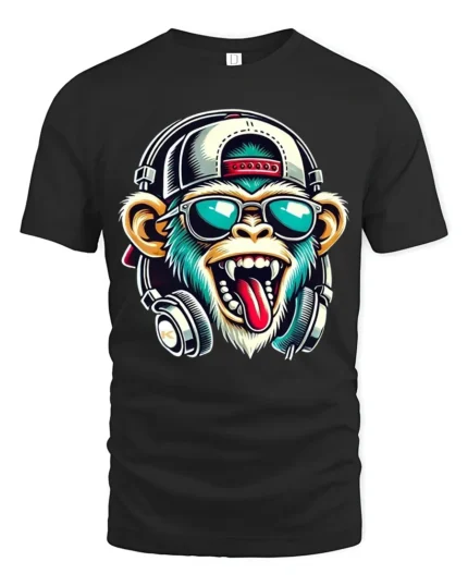 Hip Hop Monkey T-Shirt Trendy Ape Music Lover Tee - black t-shirt on white background