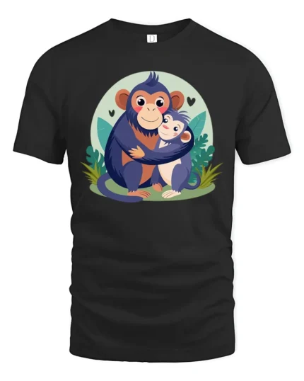 Papa Monkey Hug Sweet Father’s Day T-Shirt Gift - black t-shirt on white background
