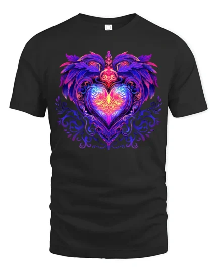 Mystic Heart Tee Intricate Colorful Heart Design - black t-shirt on white background
