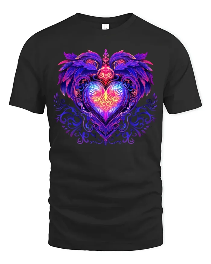 Mystic Heart Tee Intricate Colorful Heart Design - black t-shirt on white background