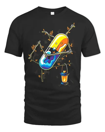 Enchanted Pill T-Shirt Whimsical Capsule Lantern - black t-shirt on white background