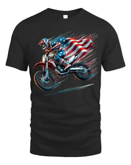American MX Rider T-Shirt Dirt Bike Flag Tee - black t-shirt on white background