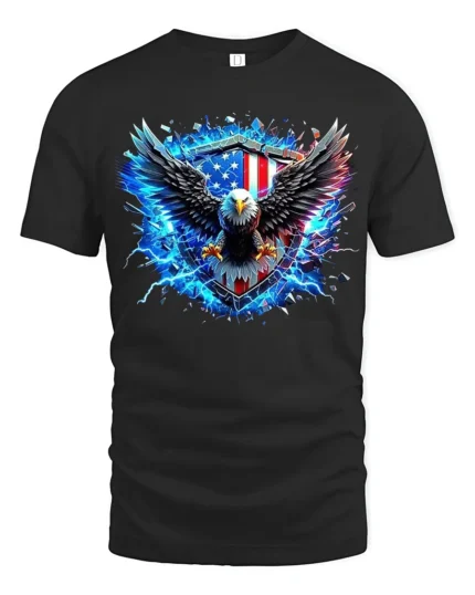 American Eagle Shield Tee Patriotic USA T-Shirt - black t-shirt on white background