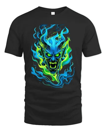 Neon Demon Face Colorful Monster Graphic T-Shirt - black t-shirt on white background