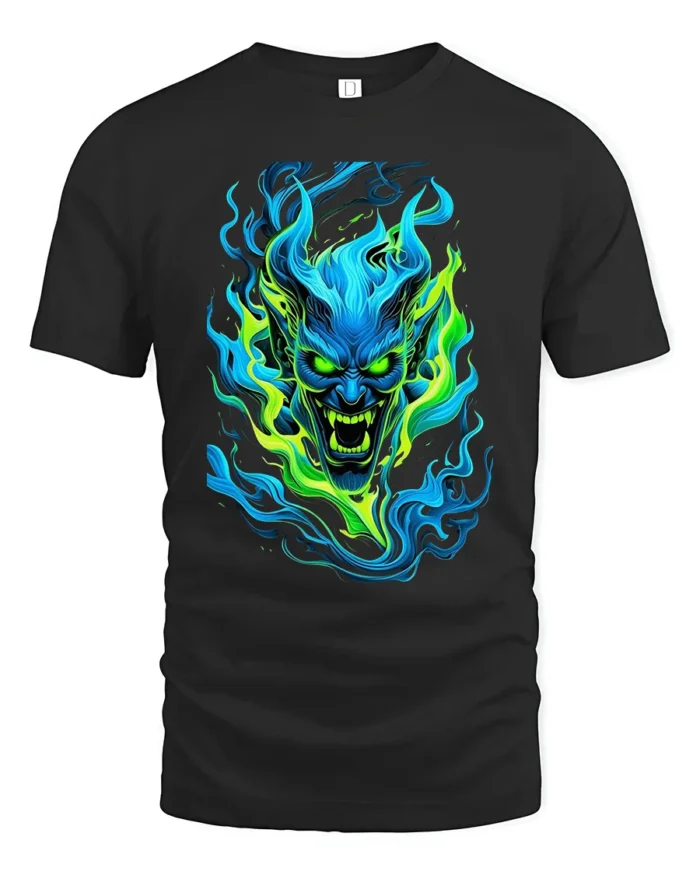 Neon Demon Face Colorful Monster Graphic T-Shirt - black t-shirt on white background