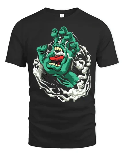 Santa Cruz Hand Iconic Skate T-Shirt Now - black t-shirt on white background