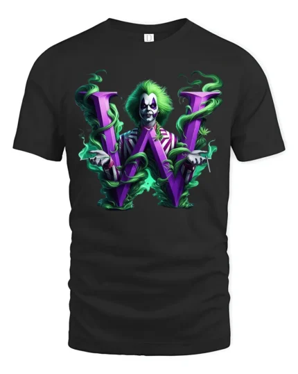 Mysterious W Joker Unique Villain Letter Shirt - black t-shirt on white background