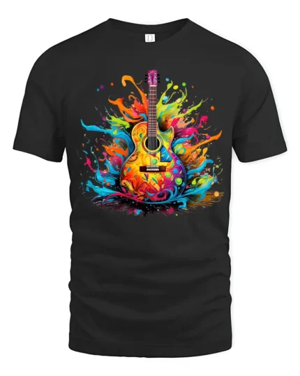 Groovy Guitar Tee Colorful Music Graphic Shirt - black t-shirt on white background