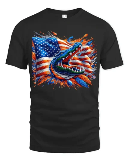 American Gator Tee Patriotic Alligator Flag T-Shirt - black t-shirt on white background