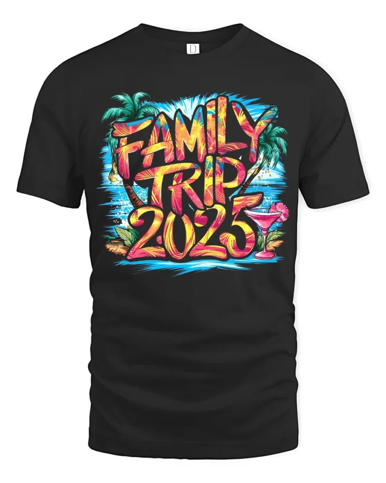 2025 Family Vacation T-Shirt Summer Trip Tee - black t-shirt on white background