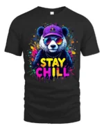 Stay Chill Panda T-Shirt Relaxed Bear Tee Now - black t-shirt on white background