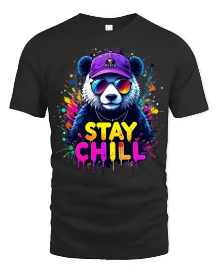 Stay Chill Panda T-Shirt Relaxed Bear Tee Now - black t-shirt on white background
