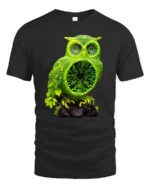 Electric Owl Vibrant Green Forest Bird Shirt - black t-shirt on white background