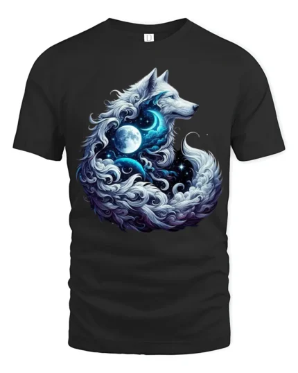 Moon Howl Wolf Cosmic Lunar Animal T-Shir - black t-shirt on white background