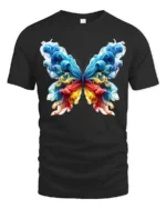 Smoke Butterfly Colorful Abstract Art T-Shirt - black t-shirt on white background