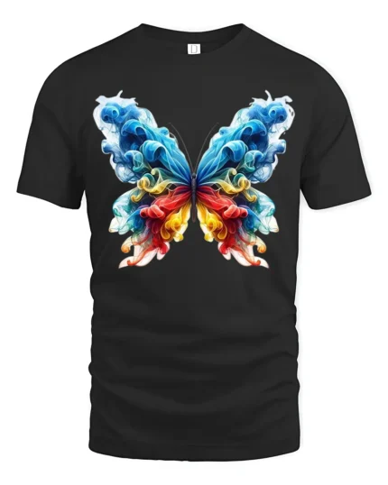 Smoke Butterfly Colorful Abstract Art T-Shirt - black t-shirt on white background