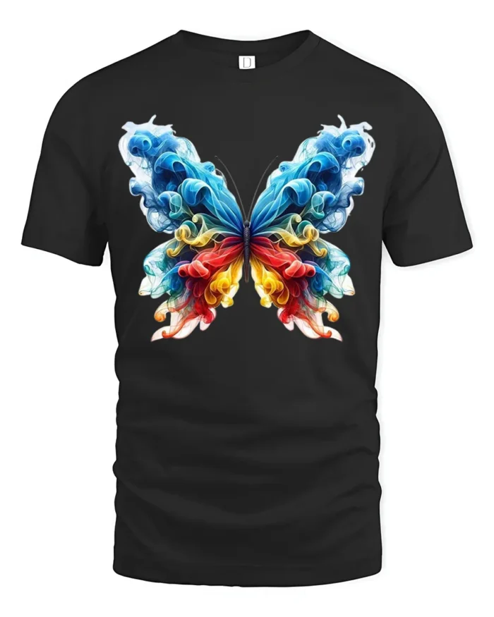 Smoke Butterfly Colorful Abstract Art T-Shirt - black t-shirt on white background