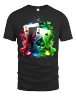 Ace Card Colorful Poker Hand T-Shirt Gif - black t-shirt on white background