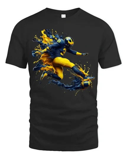 Michigan Wolverines Splash Football Fan T-Shirt - black t-shirt on white background