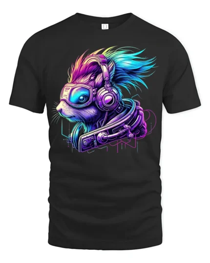 Cyber Squirrel Futuristic Animal Graphic T-Shirt - black t-shirt on white background
