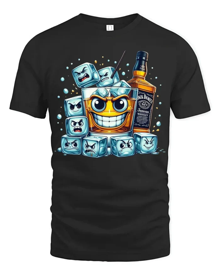Whiskey Mood Funny Drink Ice Cube T-Shirt - black t-shirt on white background