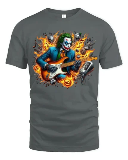 Joker Guitar Hero Funny Villain Music T-Shirt - gray t-shirt on white background